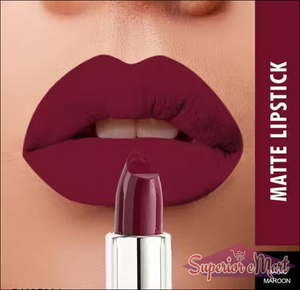 Swiss Beauty Pure Matte Lipstick in Magic Maroon with a Rich Burgundy Finish on Lips