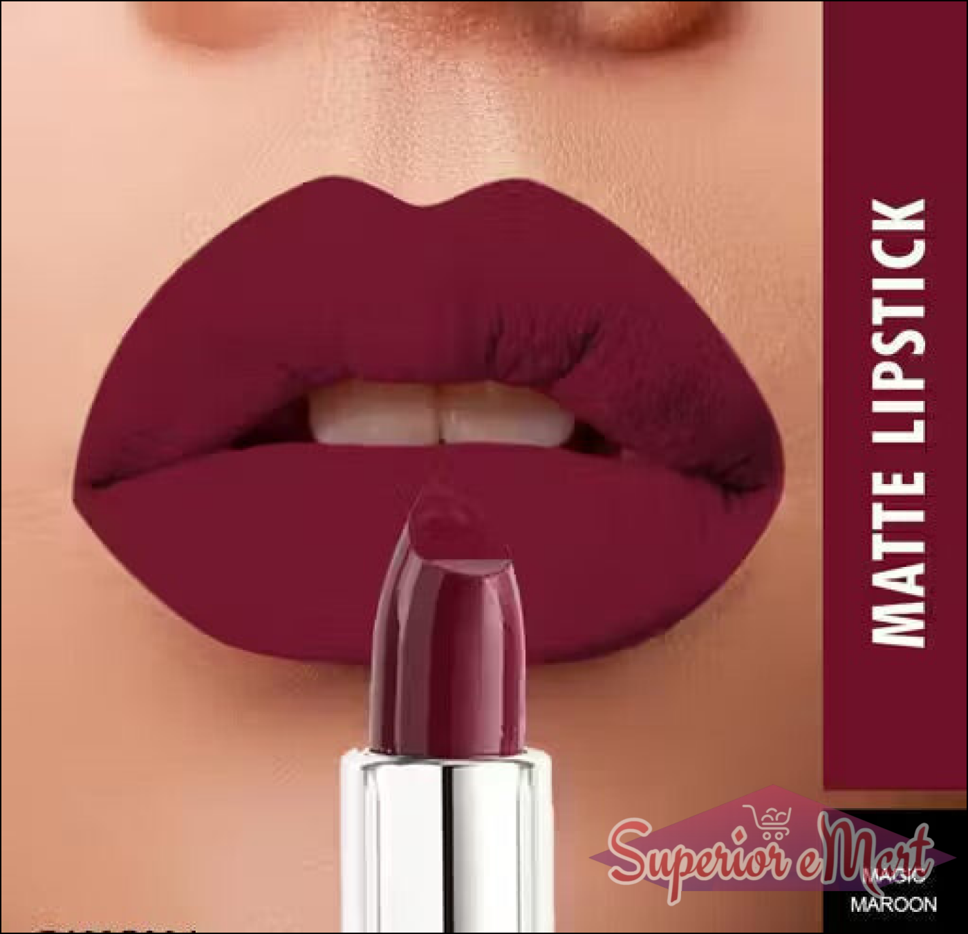 Swiss Beauty Pure Matte Lipstick in Magic Maroon with a Rich Burgundy Finish on Lips