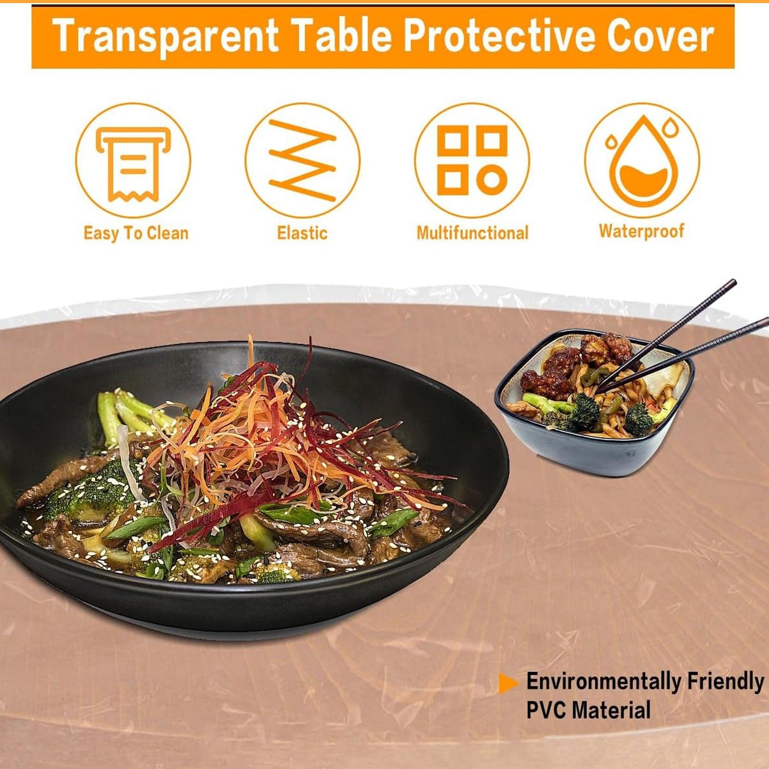 Elastic table cover bags set with transparent protective cover for easy cleaning and waterproof use