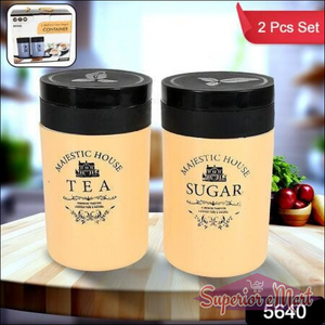 Airtight tea sugar coffee container set in peach color featuring labeled Tea and Sugar designs