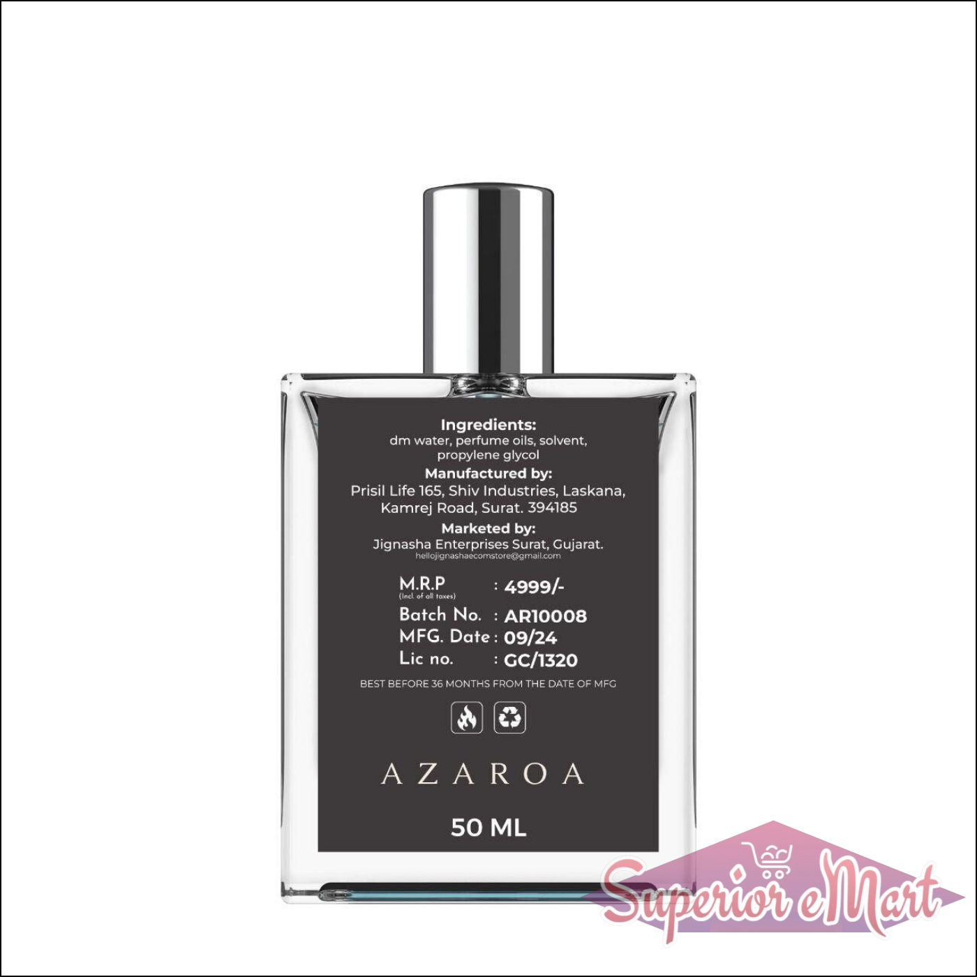 Azaroa 50ml bottle of The Most Wanted Perfume with elegant glass design and detailed label