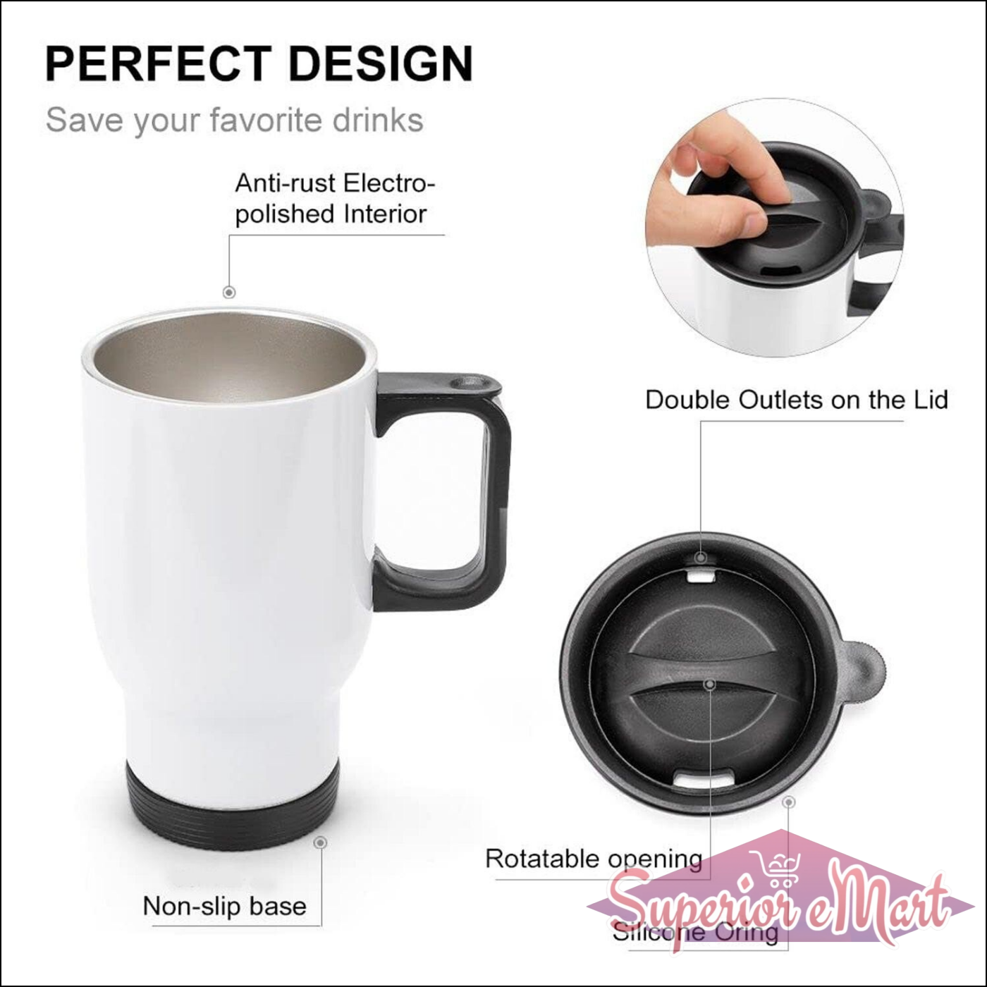Thermal Glass Travel Mug 300ml Stainless Steel - Superior eMart