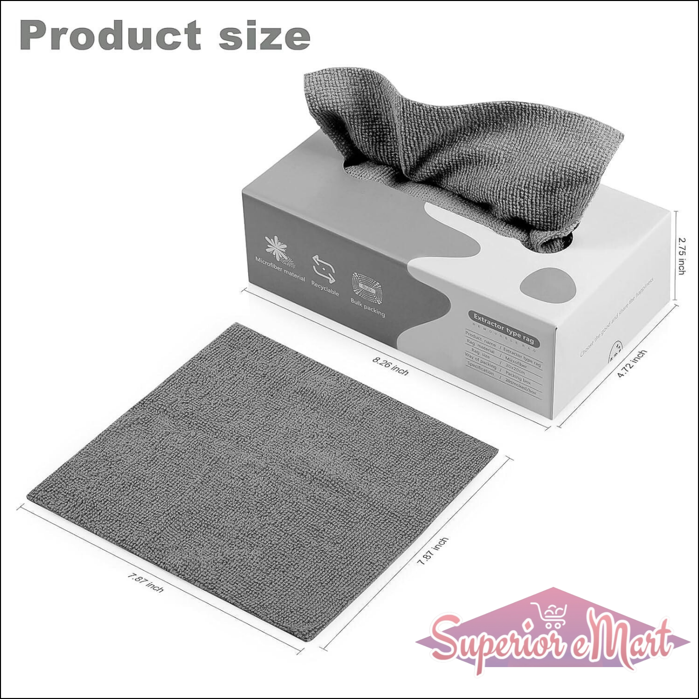 Box of multi-purpose cleaning rags for kitchen and car with a grey cloth displayed on top