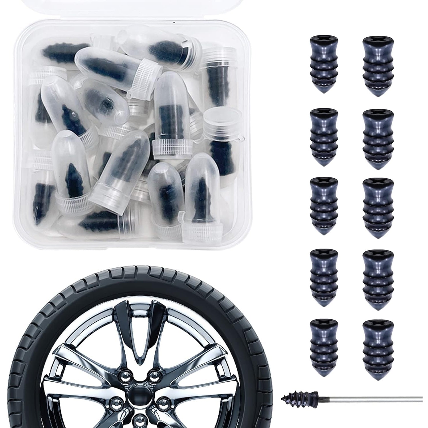Tire repair rubber nails set with 30 pieces and a tire installation tool for quick repairs