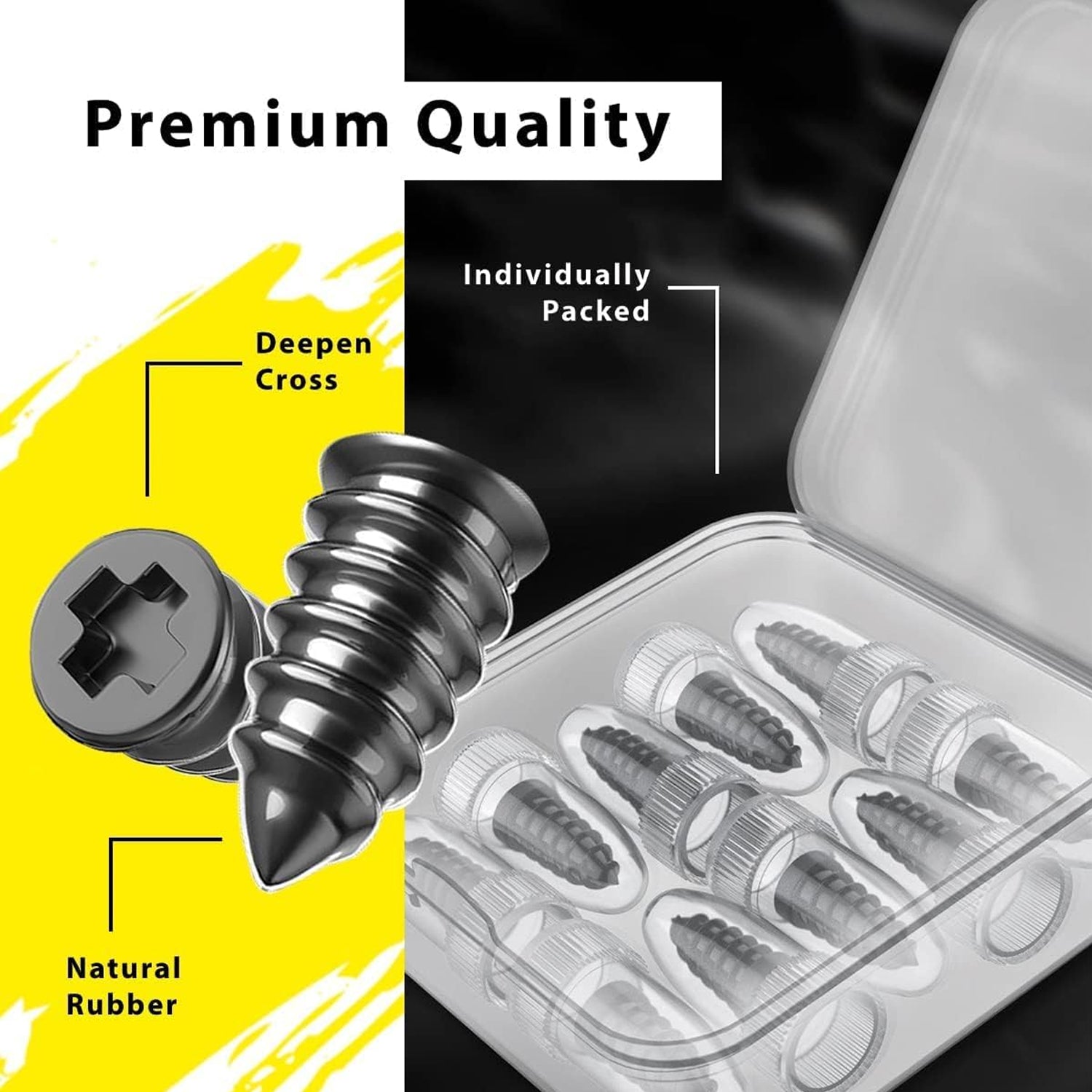 Superior eMart tire repair rubber nails in a clear case, featuring premium natural rubber for effective sealing.