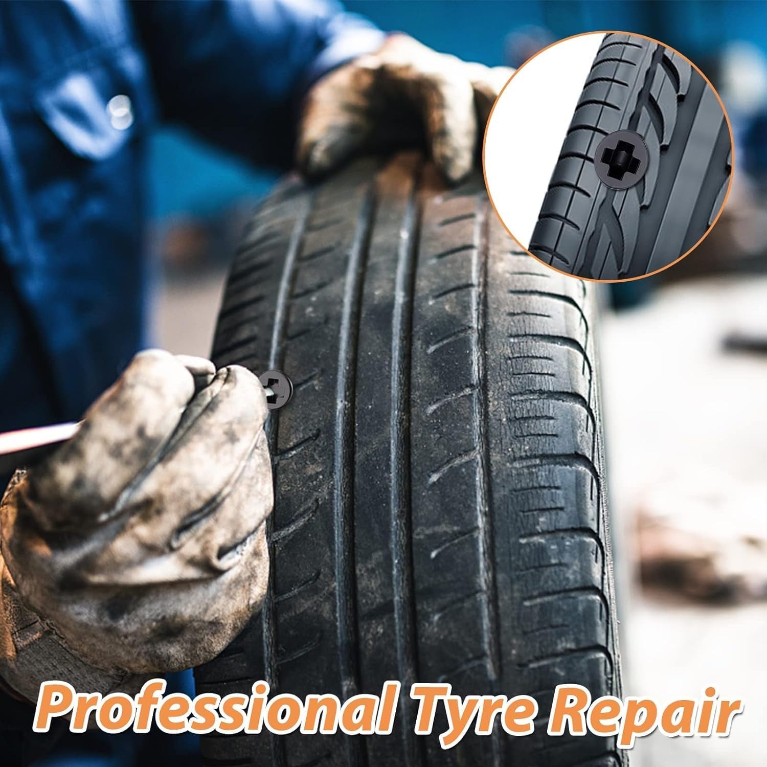 Professional tire repair using tire repair rubber nails for effective puncture sealing