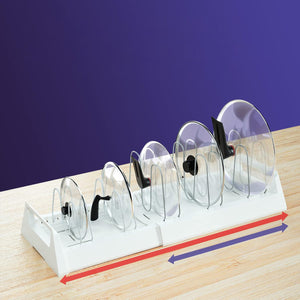 Superior eMart pots and pans organizer for under cabinet with adjustable slots holding multiple pan lids