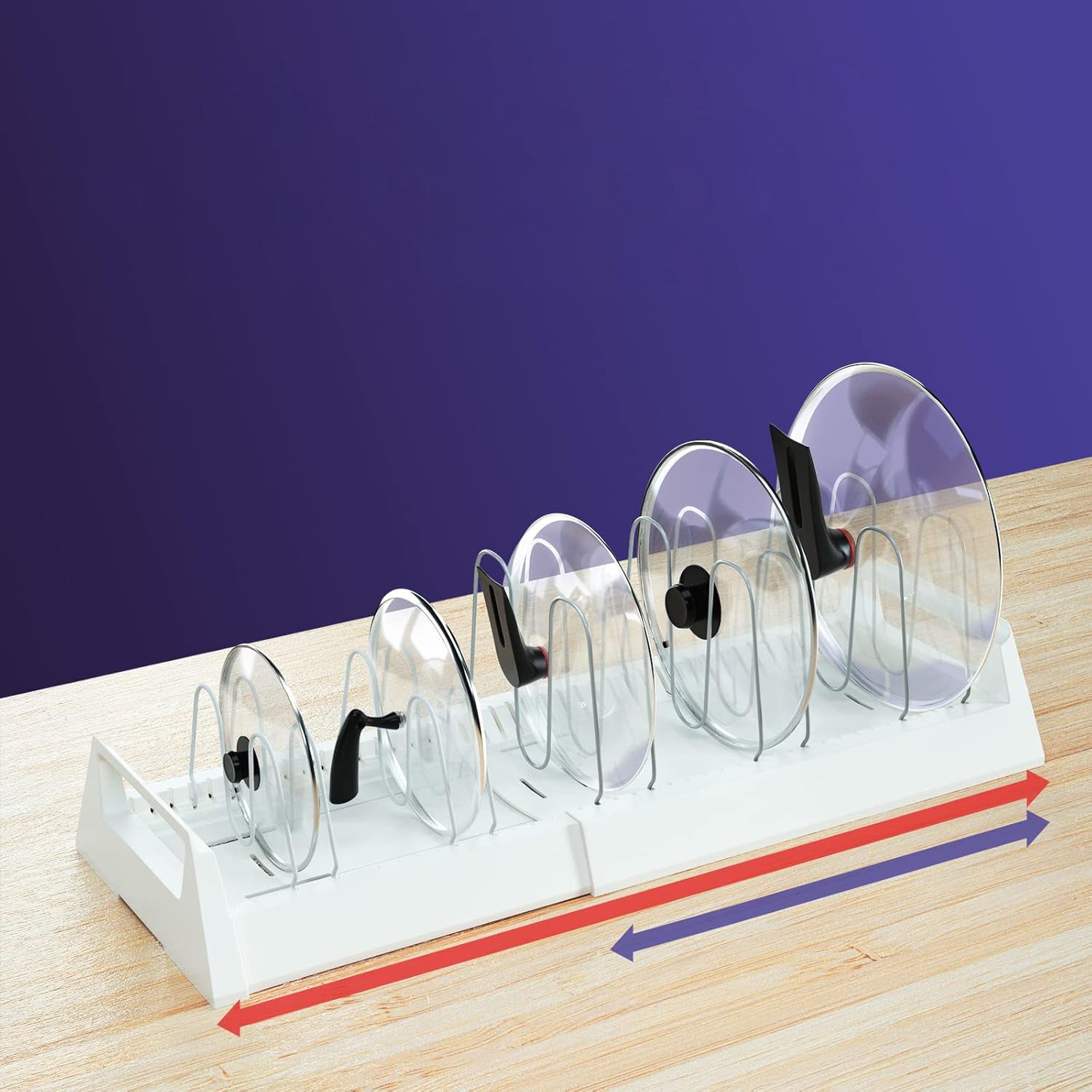 Superior eMart pots and pans organizer for under cabinet with adjustable slots holding multiple pan lids