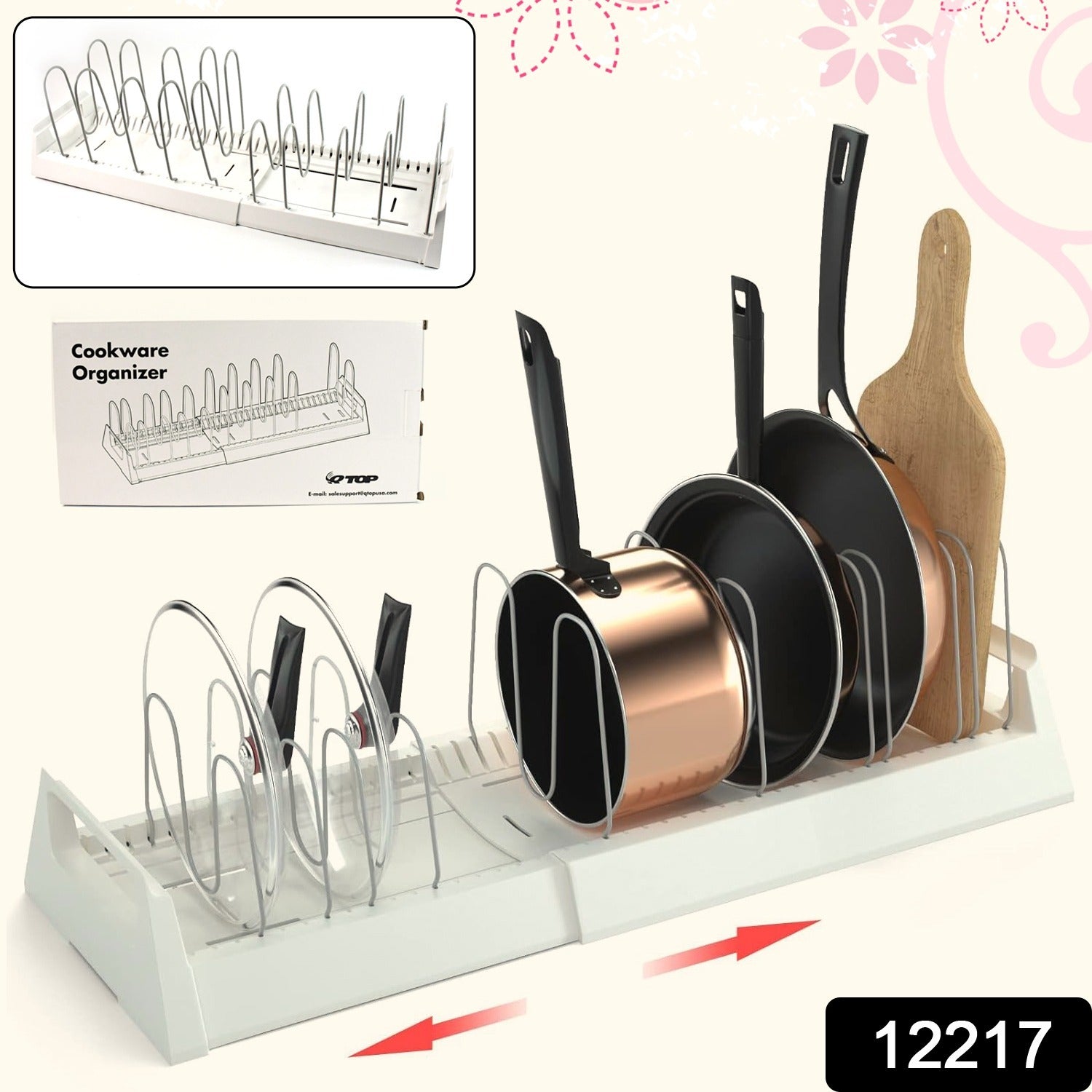 Superior eMart pots and pans organizer for under cabinet with adjustable slots holding pans and cutting boards