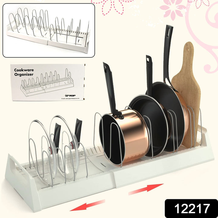 Superior eMart pots and pans organizer for under cabinet with adjustable slots holding pans and cutting boards