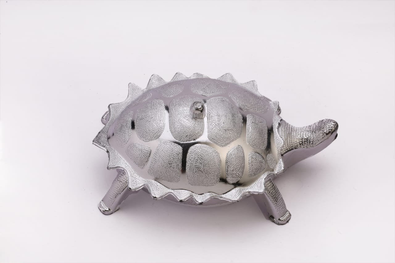 Elegant tortoise shape gift box in silver finish, perfect for unique home decor or special gifts