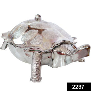 Silver Tortoise Shape Gift Box with Intricate Detailing for Home Decor and Gifting