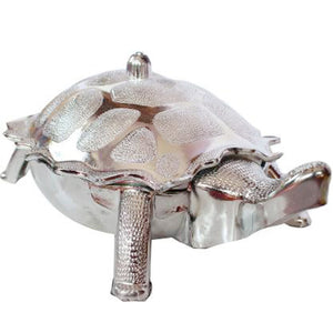 Silver tortoise shape gift box with detailed texture and decorative design for stylish storage