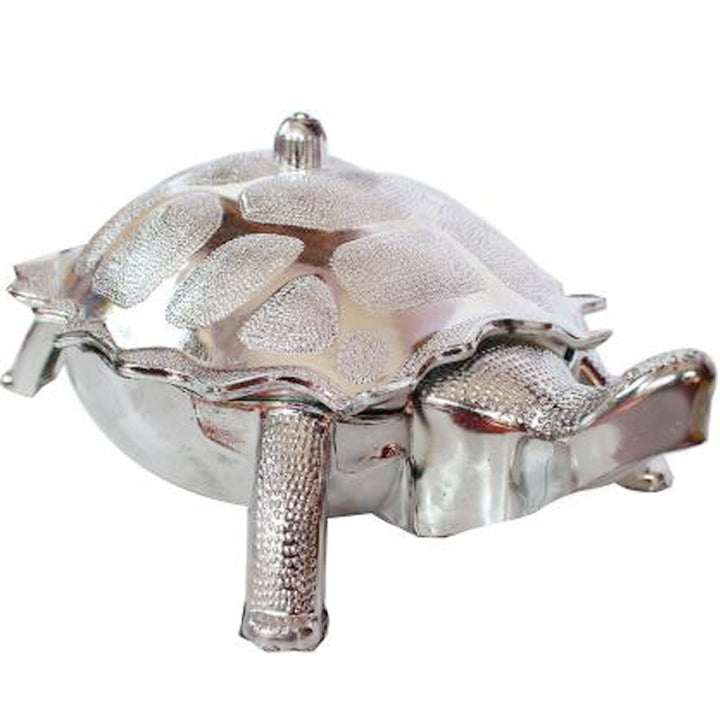 Silver tortoise shape gift box with detailed texture and decorative design for stylish storage