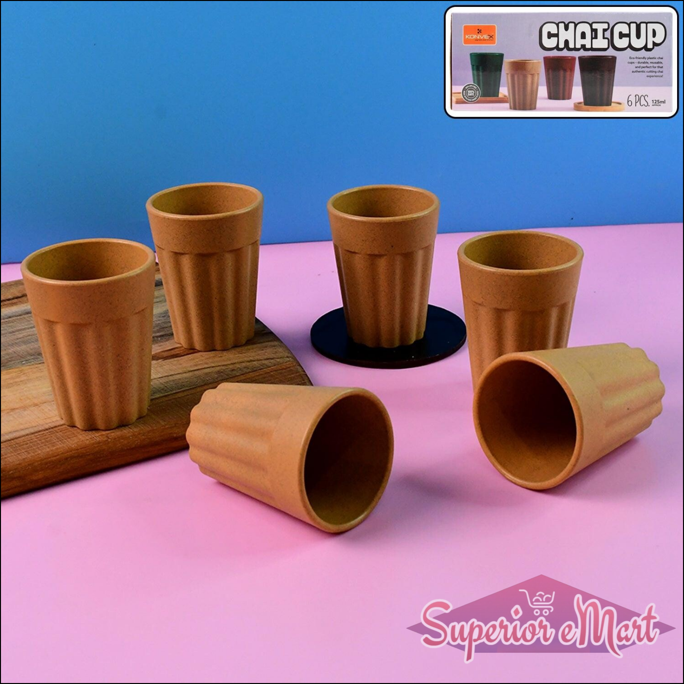 Traditional chai cups set in six designs, perfect for enjoying your favorite tea at home