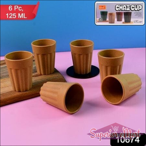 Traditional chai cups set of 6 pieces, 125 mL each, designed for serving authentic chai beverages