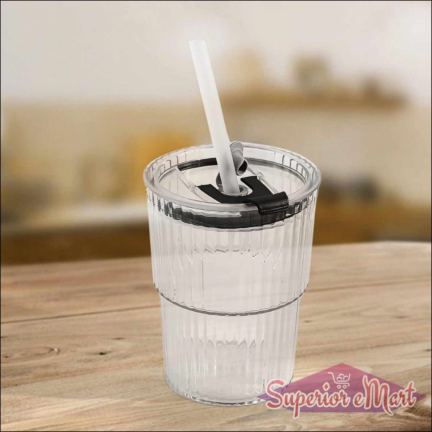 450 ml Transparent Cup with Lid & Straw - Superior eMart