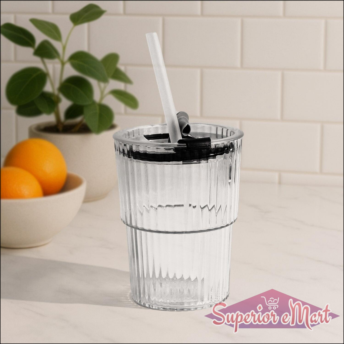 450 ml Transparent Cup with Lid & Straw - Superior eMart