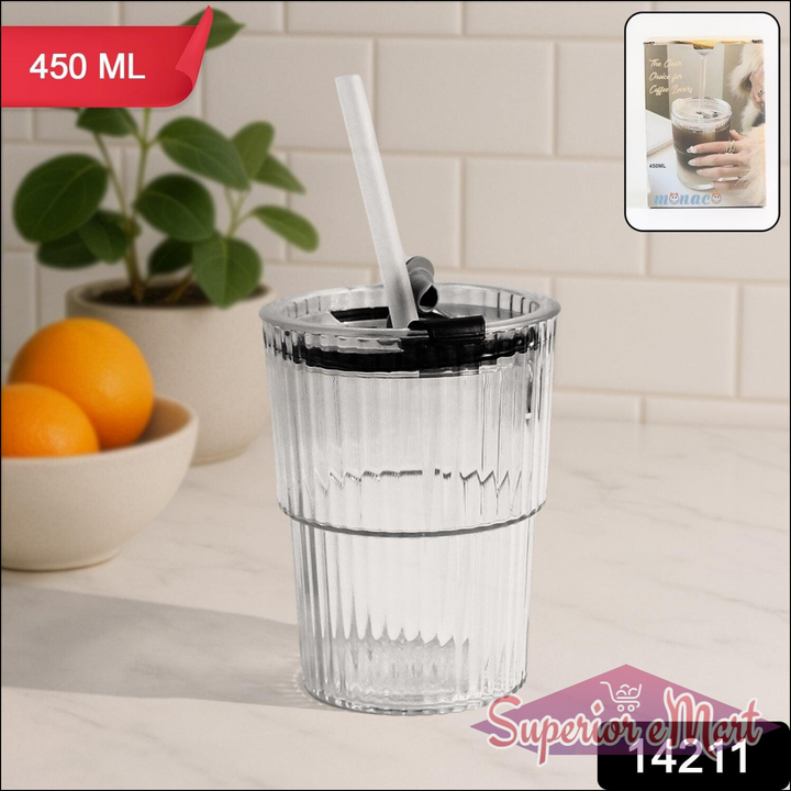 450 ml Transparent Cup with Lid & Straw - Superior eMart