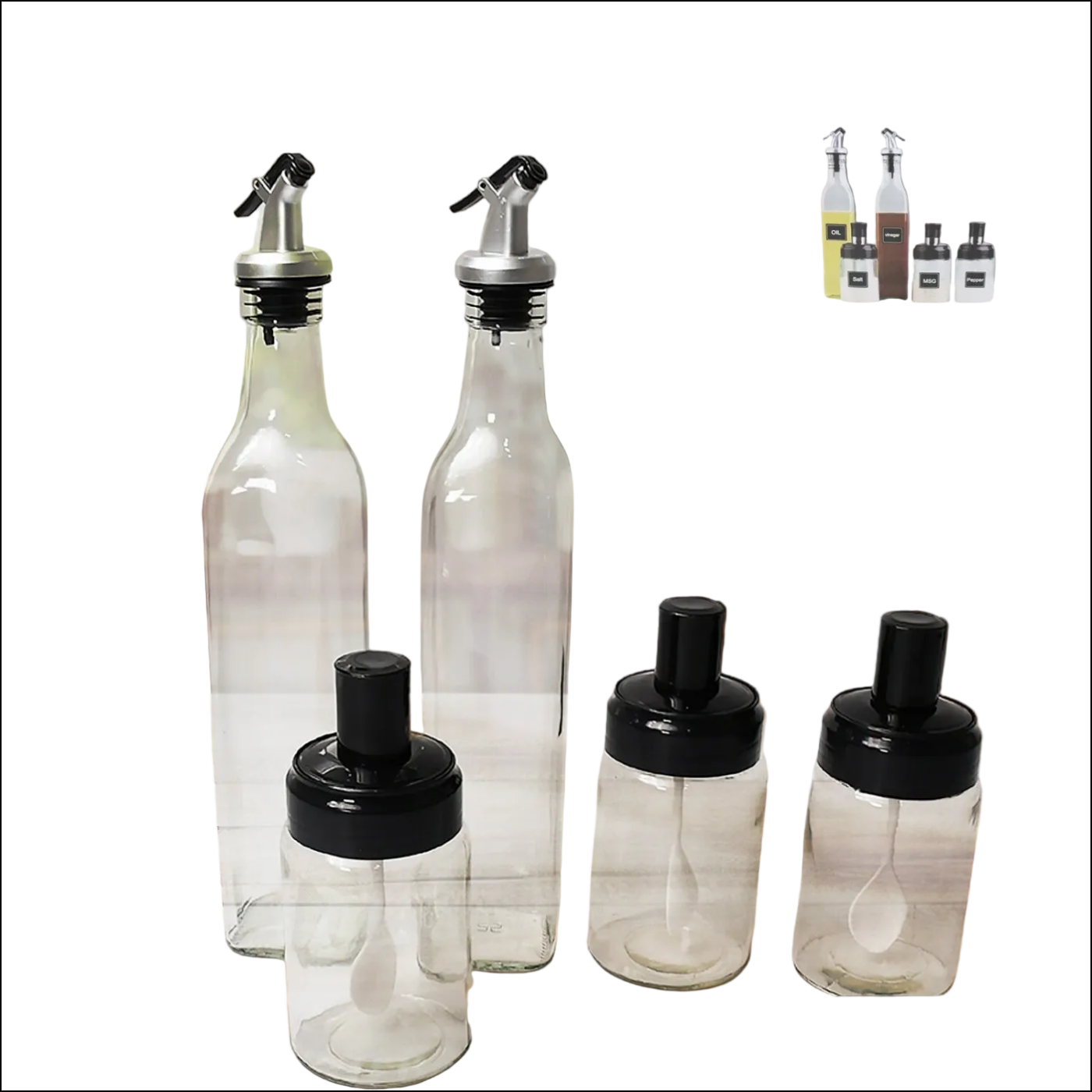 Transparent glass oil dispenser 500 ml bottle set of 2 spice jar 250 3 for kitchen & vinegar storage container masala