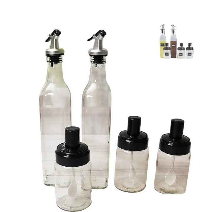 Transparent glass oil dispenser 500 ml bottle set of 2 spice jar 250 3 for kitchen & vinegar storage container masala