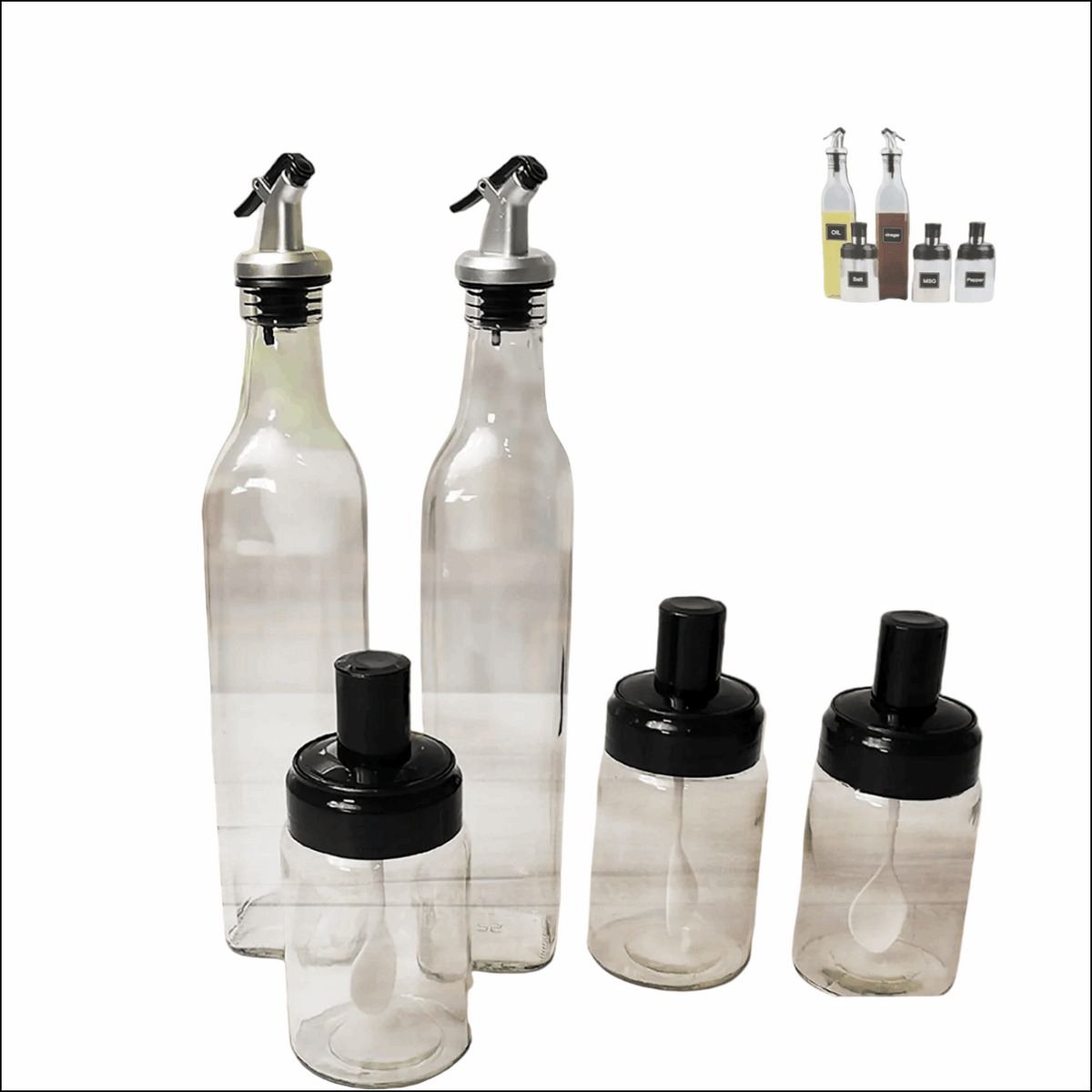 Transparent glass oil dispenser 500 ml bottle set of 2 spice jar 250 3 for kitchen & vinegar storage container masala