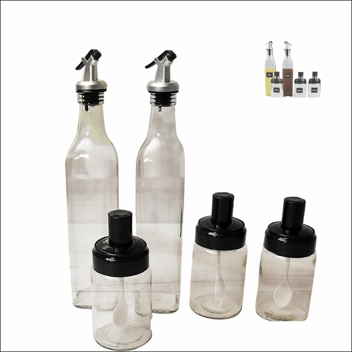 Transparent glass oil dispenser 500 ml bottle set of 2 spice jar 250 3 for kitchen & vinegar storage container masala