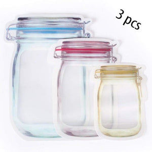 Transparent jar stand up pouch set of 3 in various sizes for kitchen organization