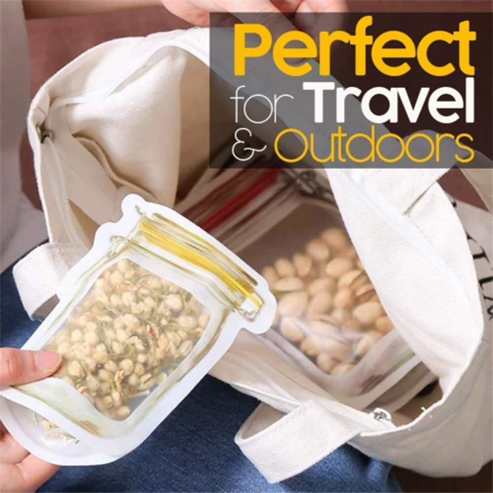 Transparent jar stand up pouch ideal for travel and outdoor use, perfect for snacks and storage