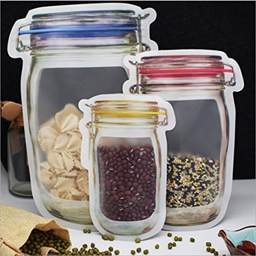 Set of three transparent jar stand up pouch for storing pasta, legumes, and grains in the kitchen