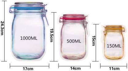 Set of transparent jar stand up pouch in various sizes for kitchen storage and organization