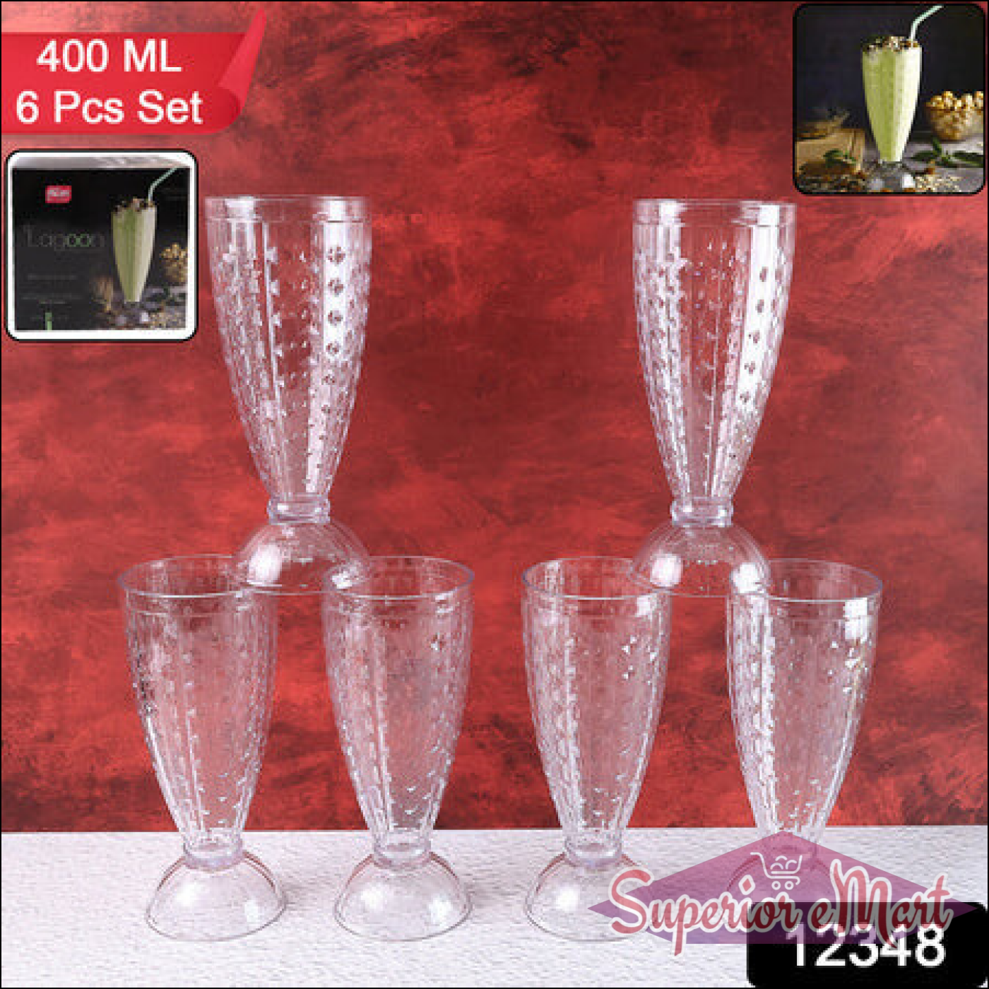 Transparent Milkshake Glass Set (400ml  6 Pc) - Superior eMart
