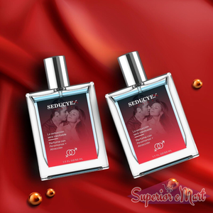 Seducye Triplex extrait de parfum bottles with sleek design and alluring fragrance on red background