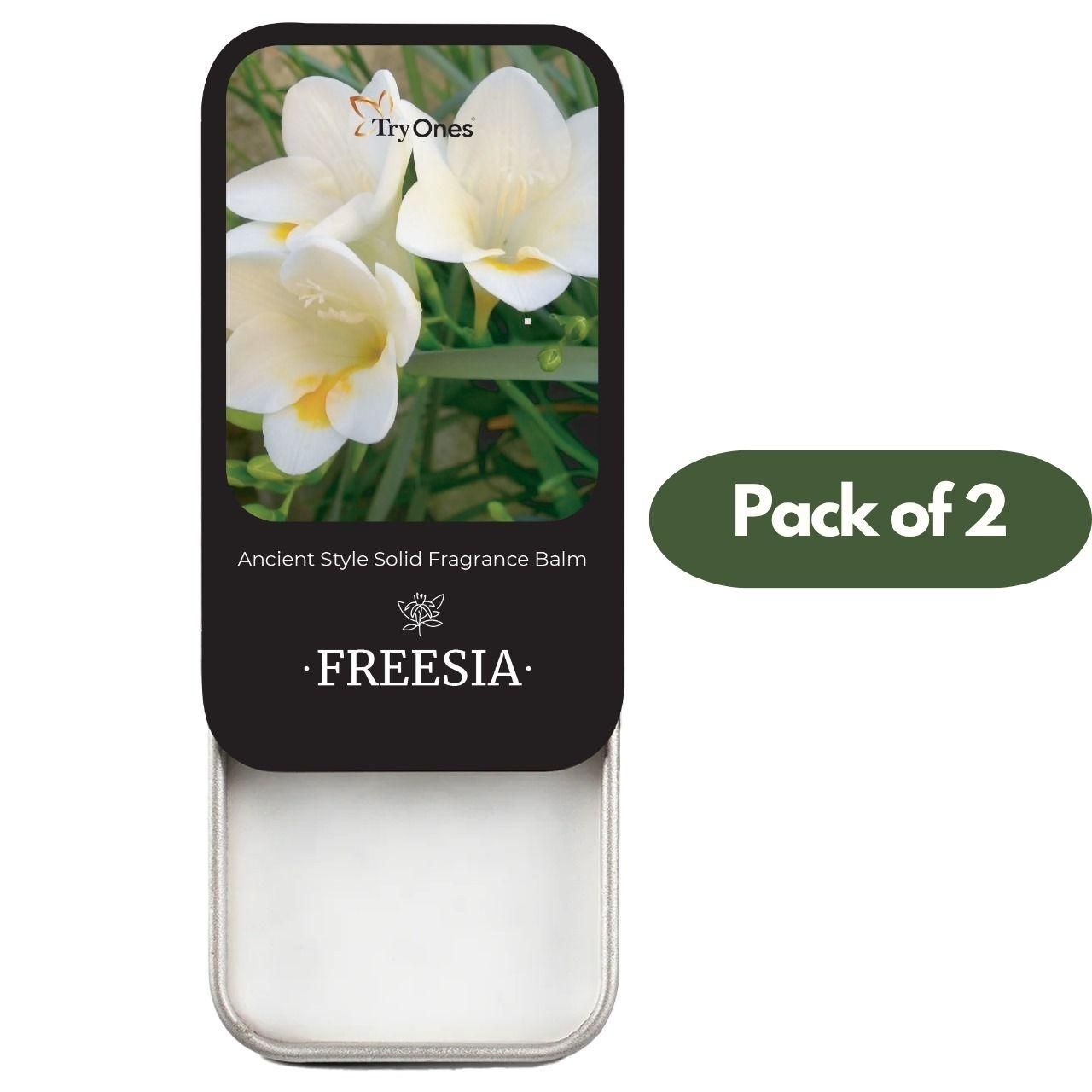 Ancient style solid perfume freesia fragrance balm pack of 2 in sleek black container by Superior eMart