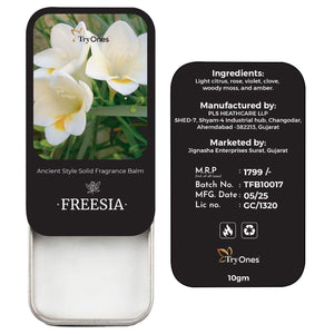 TryOnes ancient style solid perfume freesia fragrance balm in black rectangular tin with floral design