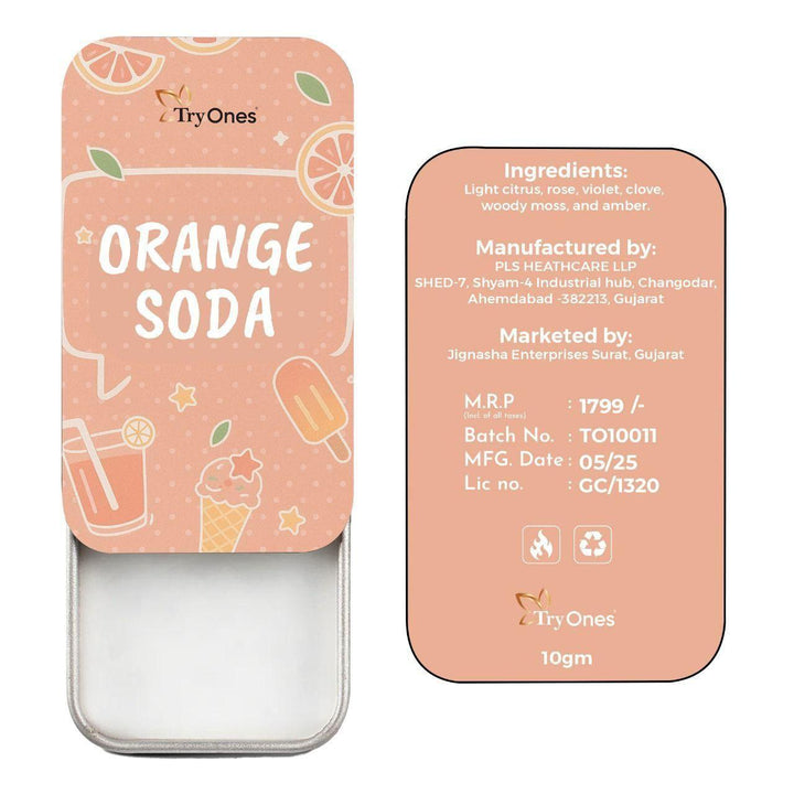 Orange Soda Solid Perfume 20 gm Pack of 2 with a fruity design and clear ingredient listing