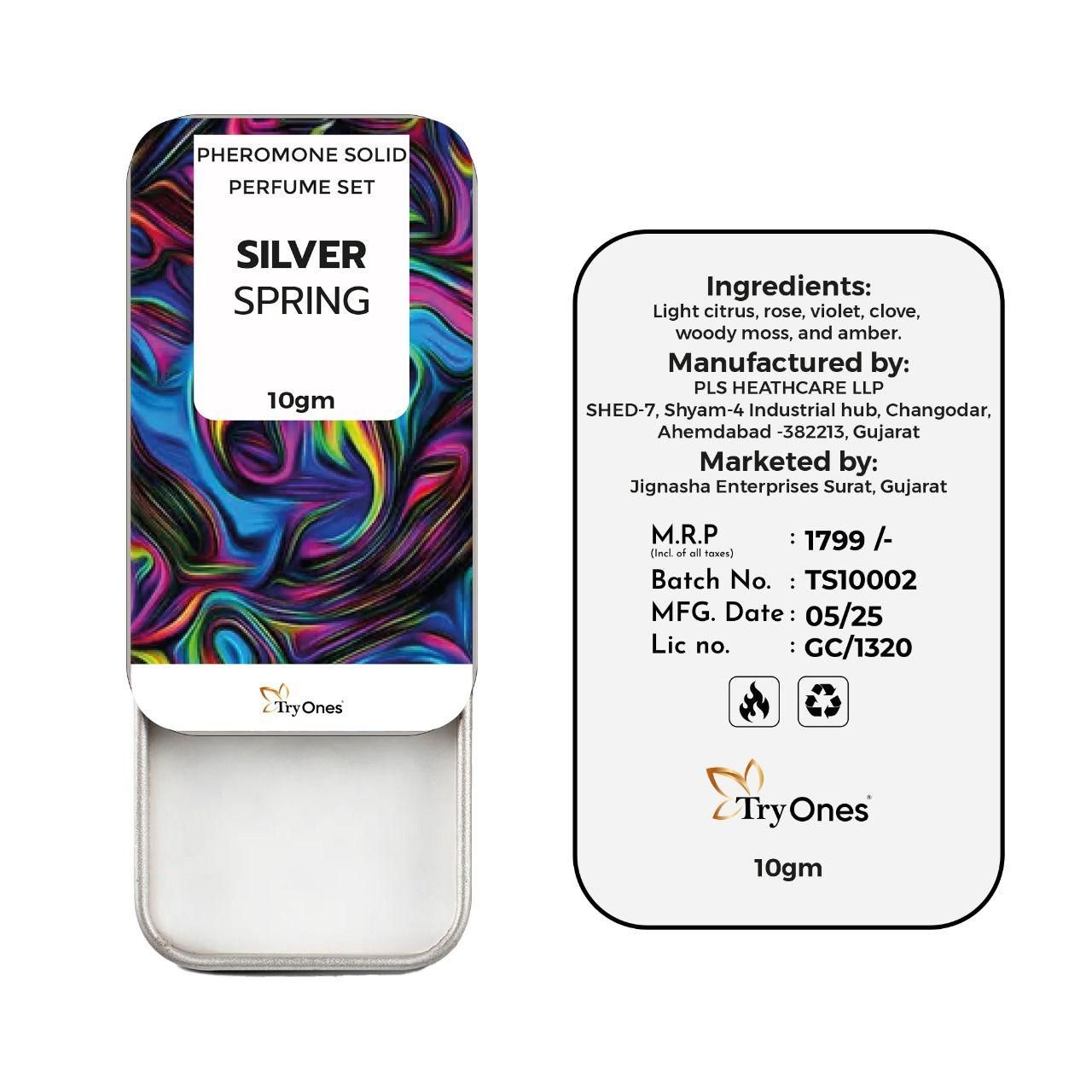 TryOnes Silver Spring pheromone solid fragrance pack of 2 with light citrus and woody scent 10gm each