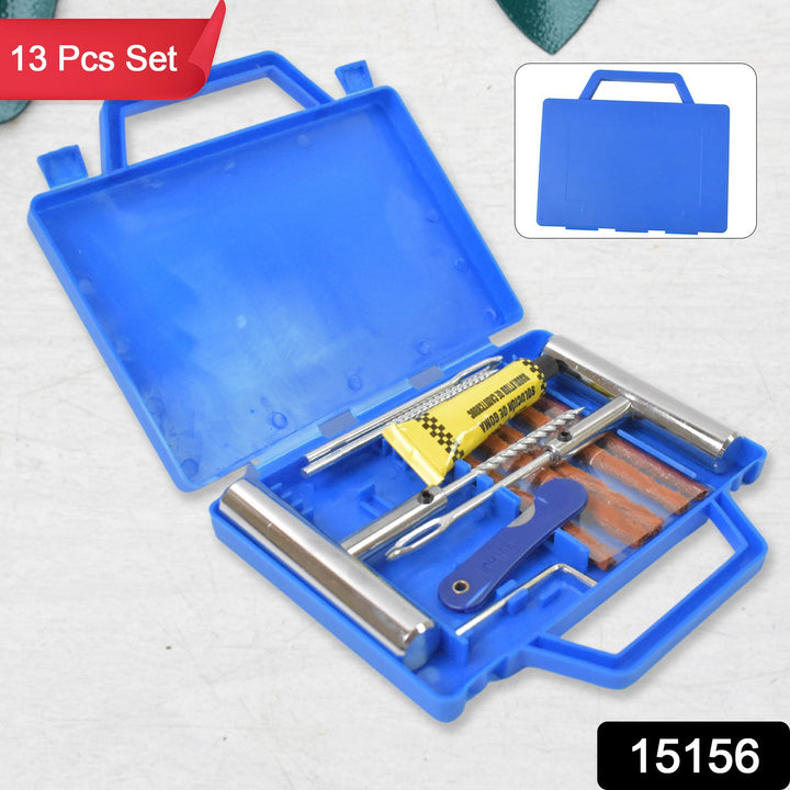 Superior eMart tyre repairing tool set with 13 pieces in a blue carrying case for effective tire repairs