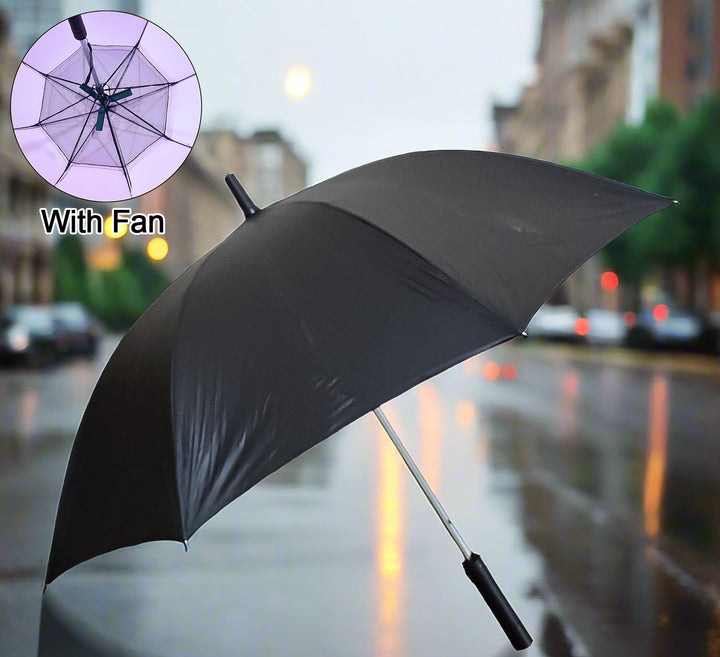Superior eMart black umbrella with built-in fan for comfort during rainy days