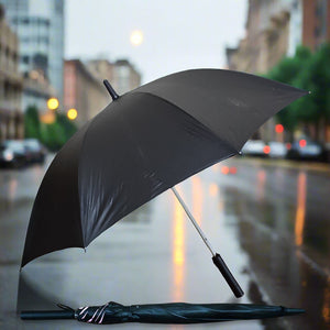 Superior eMart black umbrella with built-in fan for comfort on rainy and sunny days