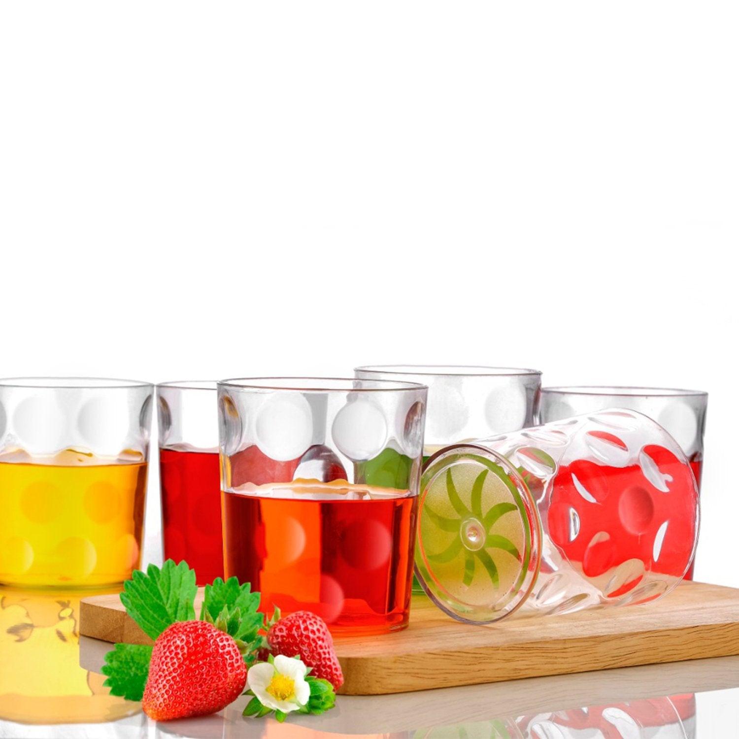 Unbreakable drinking glasses set with fun designs, perfect for outdoor entertaining and everyday use