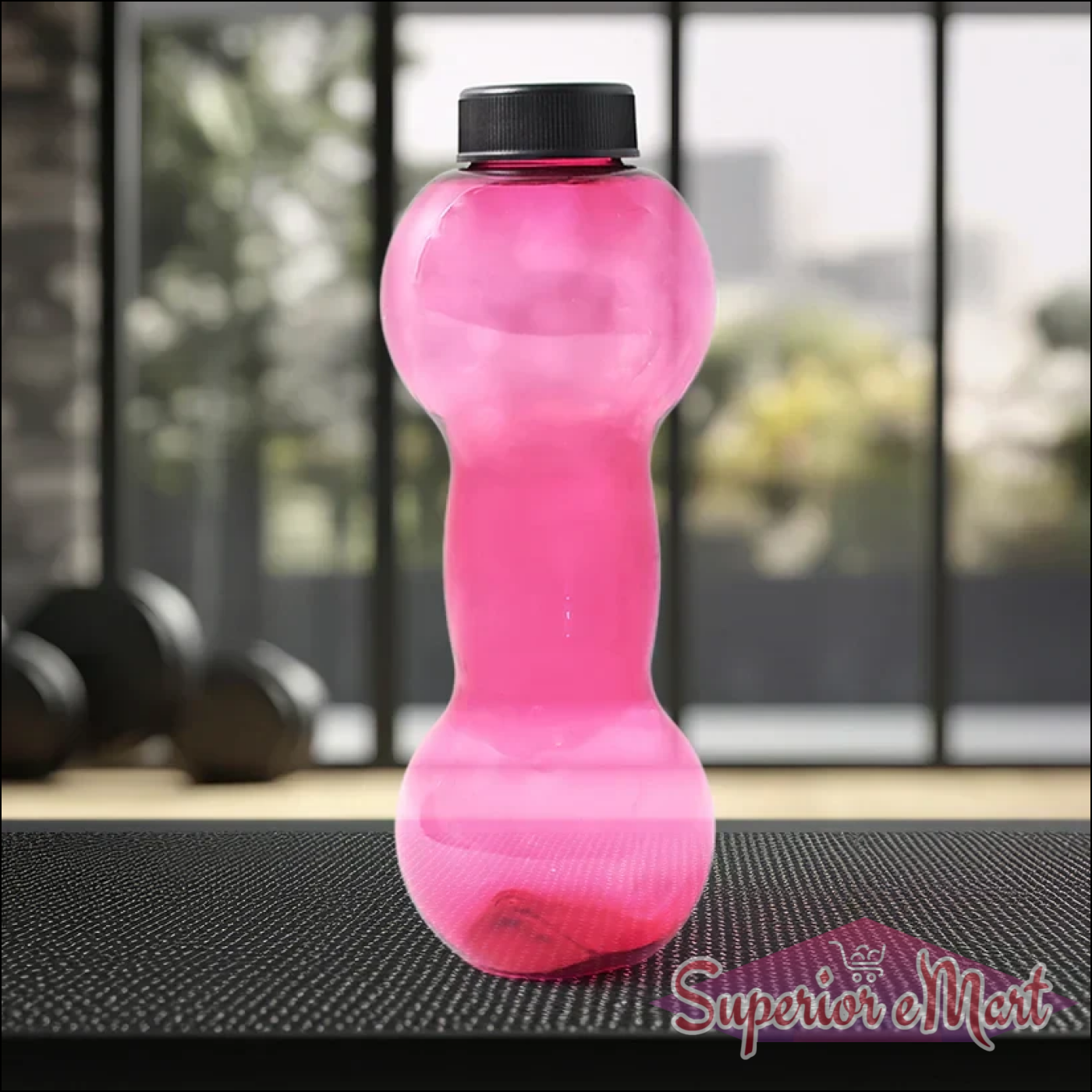 Superior eMart unbreakable dumbbell water bottle in pink color for fitness enthusiasts