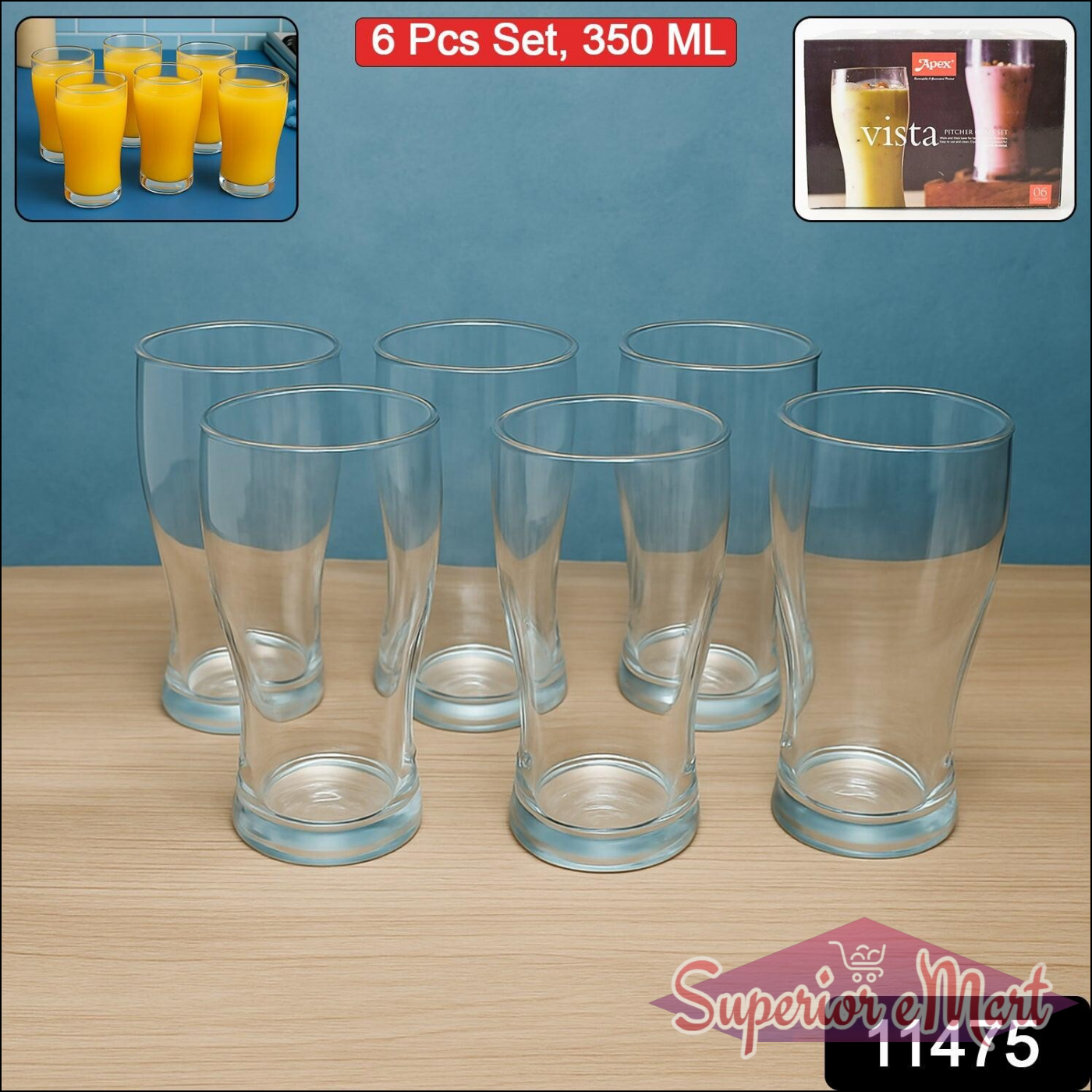 Unbreakable Glass Pitcher Set 6 Pcs 350ml - Superior eMart