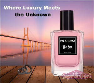 VN Aroma The Lost Unisex Luxury Perfume Long Lasting in an elegant bottle by a scenic bridge at sunset