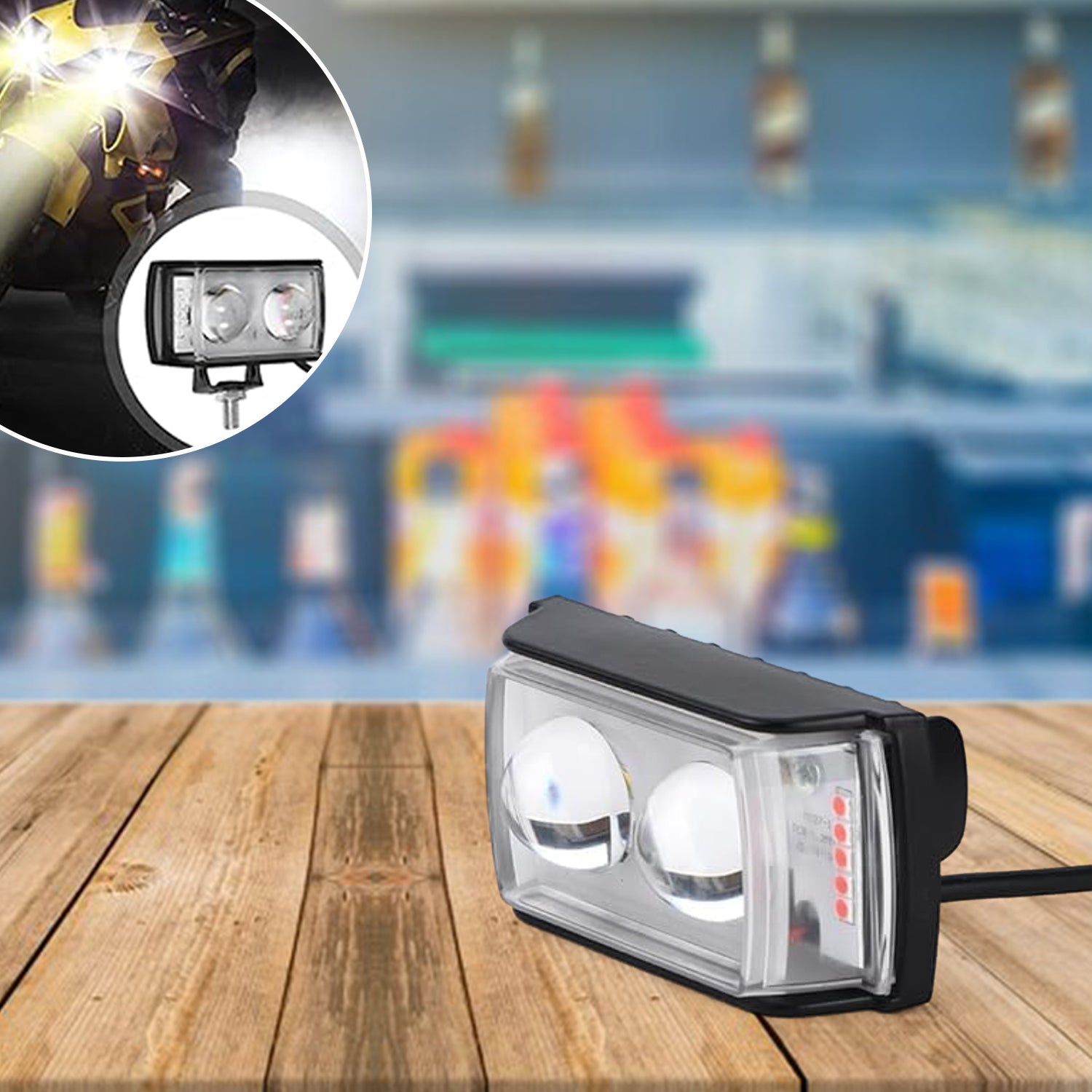 Universal mini fog light with dual lenses designed for enhanced visibility in low-light conditions