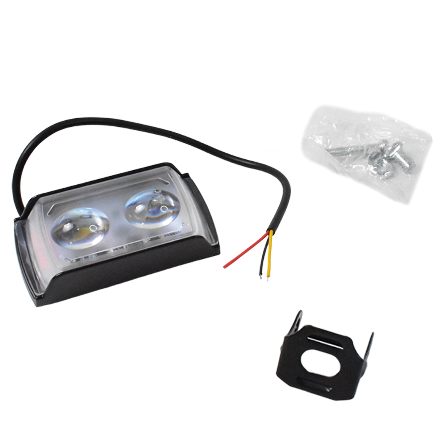 Universal mini fog light with dual bulbs and mounting hardware for enhanced visibility in driving conditions