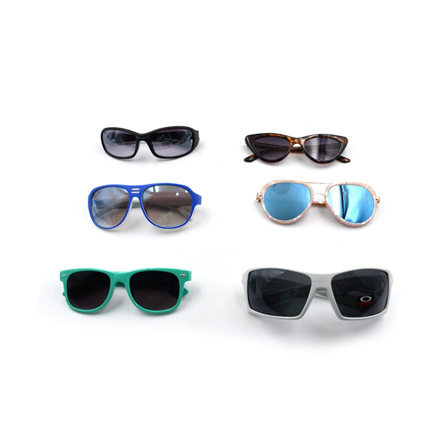 Variety of stylish UV protection sunglasses for men and women in different colors and styles