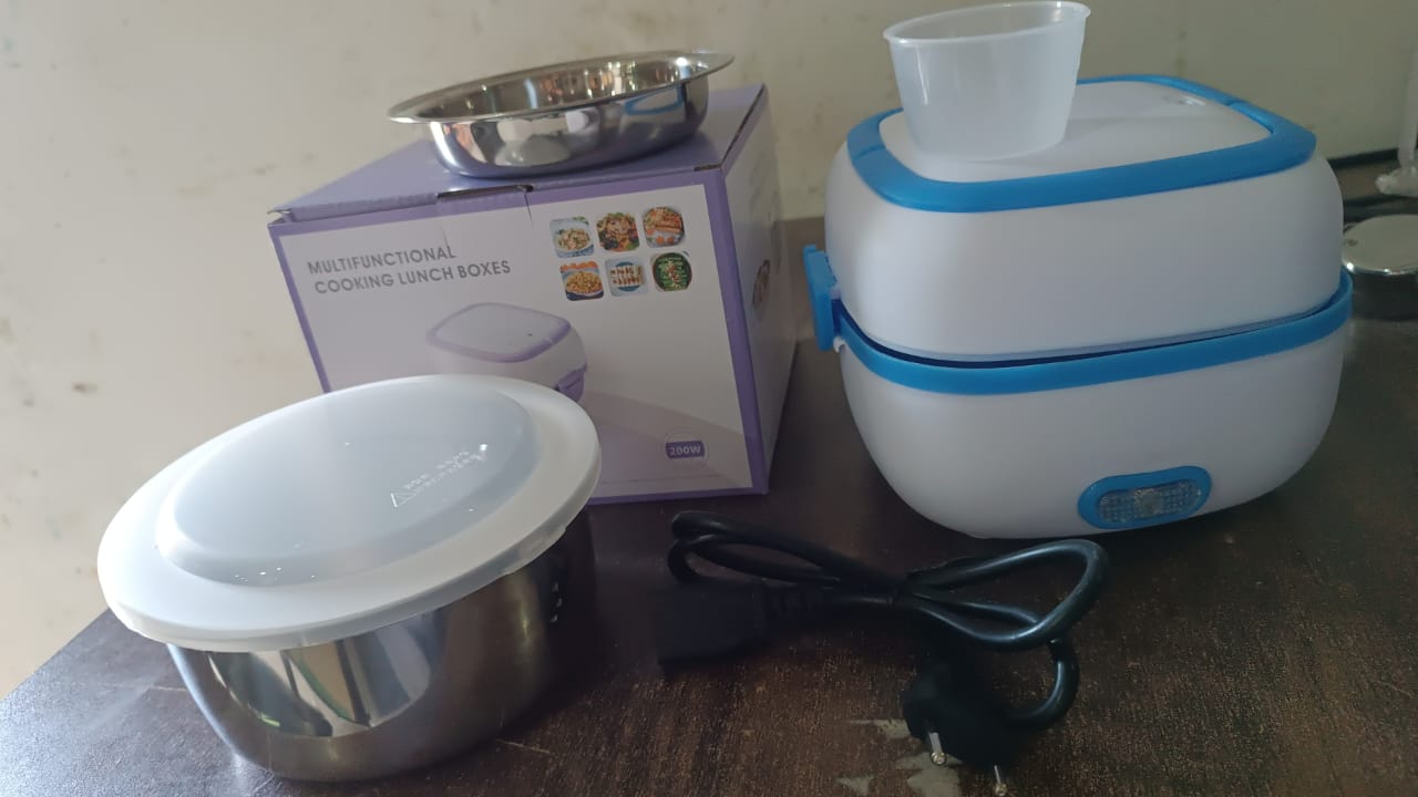3 In 1 Electric Lunch Box | Food Heater | Cooker | Steamer With Stainless Steel Bowls (1 Set)