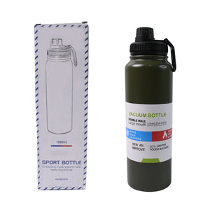 Superior eMart double wall insulated bottle 1000ml in olive green with black cap and packaging box