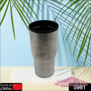 Double walled travel coffee mug in stainless steel for keeping beverages hot or cold on the go
